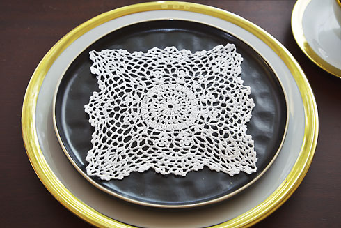 square crochet doily. 6" square. white color. 12 pieces